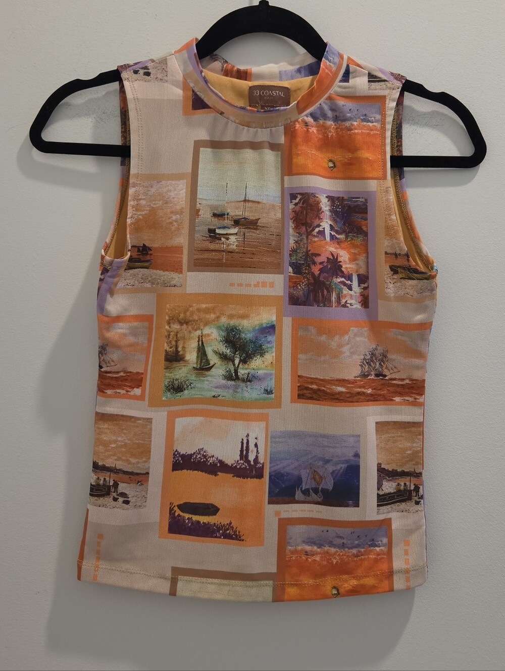 Artsy Vintage-Inspired Sleeveless Top | Mesh Lined Landscape Prints